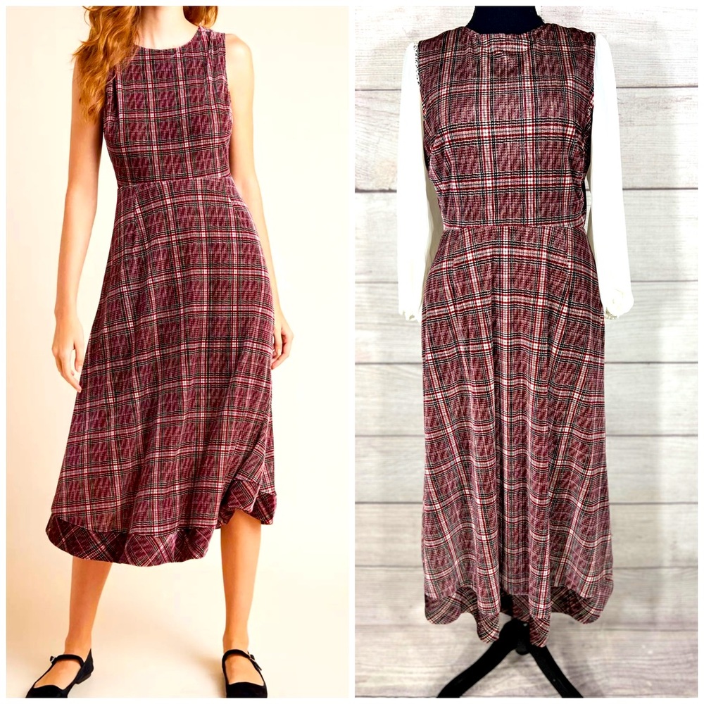 Anthropologie eri+ali Romy Plaid Velvet midi dress size S